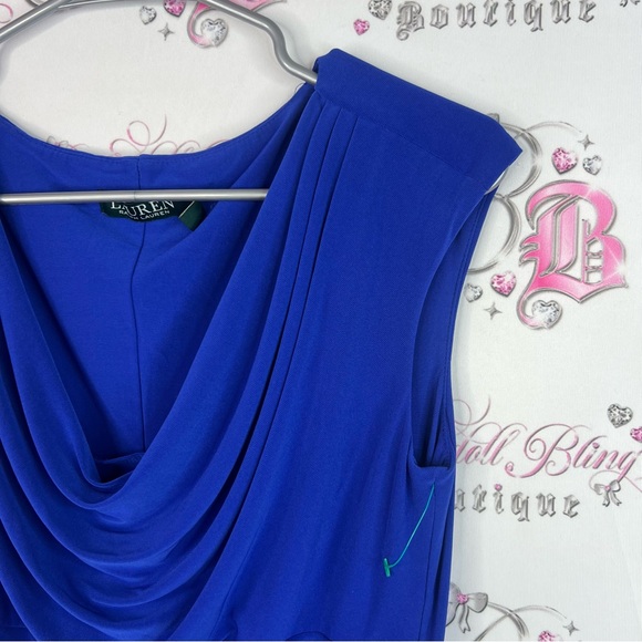 Ralph Lauren dress cinching swoop style Royal Blue Draped Midi Dress stunning - Picture 5 of 8